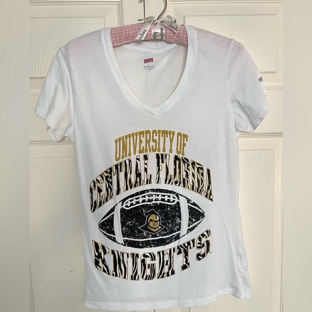 Soffe UCF University of Central Florida Football White V-Neck T-Shirt-Size L